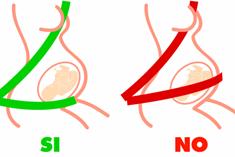 Se aconseja colocar el cinturón de seguridad con la cinta de arriba por medio de los senos y la de abajo por debajo del vientre